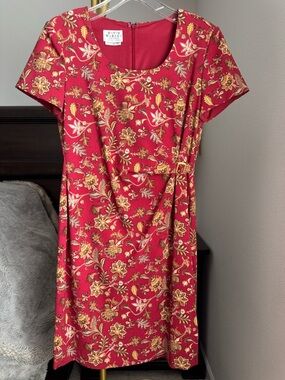 Vintage David Warren Petites Red Floral Short Sleeve Dress - 10P